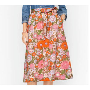 Talbots Women’s Size XLp Climbing Floral Button Front Skirt Orange Pink Green